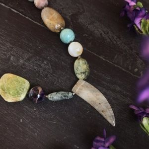 Statement Horn Necklace Semi Precious Stones